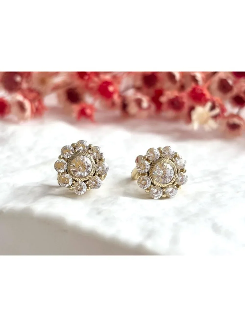 Judith Ripka Vermeil Cubic Zirconia Vintage Sterling Silver 925 Stud Earrings